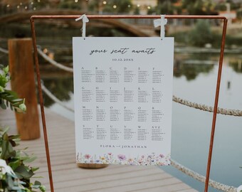 Wildflower Seating Chart Template, Wedding Seating Plan, Editable Floral Wedding Seating Chart, Boho Poster, Flowers Seating Sign, BP003