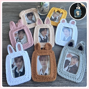 Porta-cartões de fotos dupla face SKZOO, porta-cartões de fotos kpop, porta-cartões de fotos de crochê, Stray Kids, SKZ