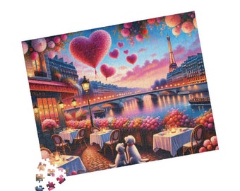 Romantic Dogs in Paris Jigsaw Puzzle, Valentines Puzzle, 1000+ Pieces, Unique, Adults, Valentines Game for Kids, Puzzle Gift, Gift for Her