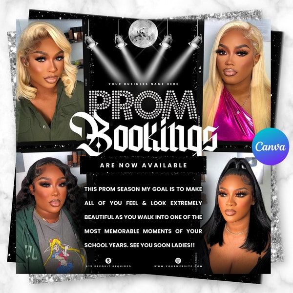 Prom Flyer, Prom Booking Flyer, Prom Hairstylist Nails Lashes Makeup MUA Flyer Braids, Prom Special Flyer, Prom Makeup Flyer, Book Now Flyer