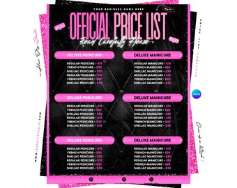 Plantilla de lista de precios para salón de belleza, personalizable en Canva (Digital)