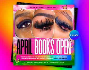 April Booking Flyer, April Lashes Flyer, Easter April Hair Makeup MUA Lashes Locs Braids Wigs Esthetician Nails Flyers, April 2024 Calendars