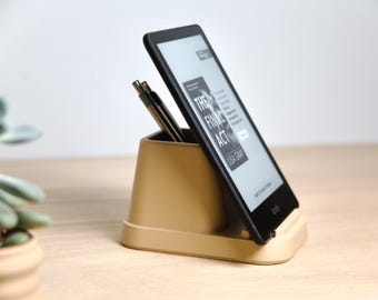 Kindle Fire Tablet Holder With Storage - Sleek Pen & E-Reader Stand- Aesthetic Beige Reading Device Accessory - Perfect Gift for Bookworms!