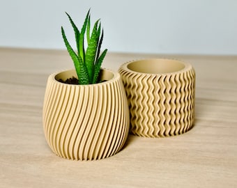 Oceanside and Aztec Planter Set- Cute Aesthetic Beige Plant Pot - Modern Lightweight Cactus Planter - Original Coastal Gift for Plant Lovers