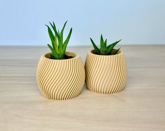 Set of 2 Seaside Plant Pots - Coastal Ocean-Inspired Succulent Planters - Aesthetic Modern Indoor Planters - Minimalist Pots With Drainage