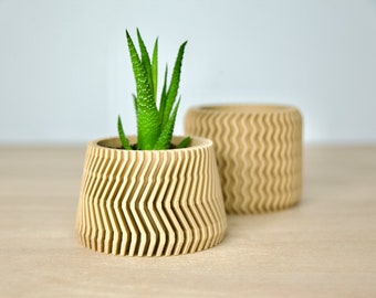 Tapered Aztec Lightweight Planter - Aesthetic Cute Beige Plant Pot - Minimalist Indoor Cactus Planter - Modern Original Gift for Plant Lover