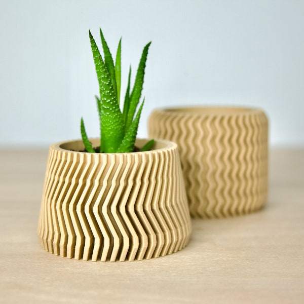 Tapered Aztec Lightweight Planter - Aesthetic Cute Beige Plant Pot - Minimalist Indoor Cactus Planter - Modern Original Gift for Plant Lover