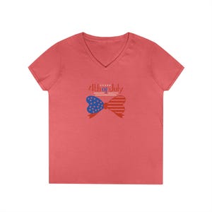 July 4th Ladies&#39; V-Neck T-Shirt, Patriotic Tee, Independence Day Shirt, Fourth of July Top, Holiday Celebration Wear