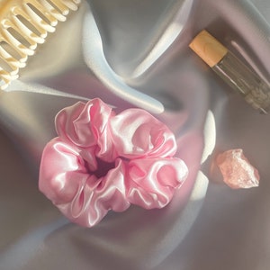 Pink Silky Satin Scrunchie