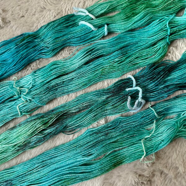 Turkeys and Calicos - Blue Green Turquoise Speckled Hand-dyed Superwash and Nylon Fingering Sock Yarn 50s OOAK