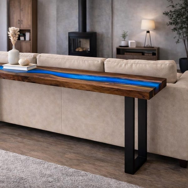 Behind Couch Sofa Table – Narrow Entryway Console, Custom Size, Metal Legs
