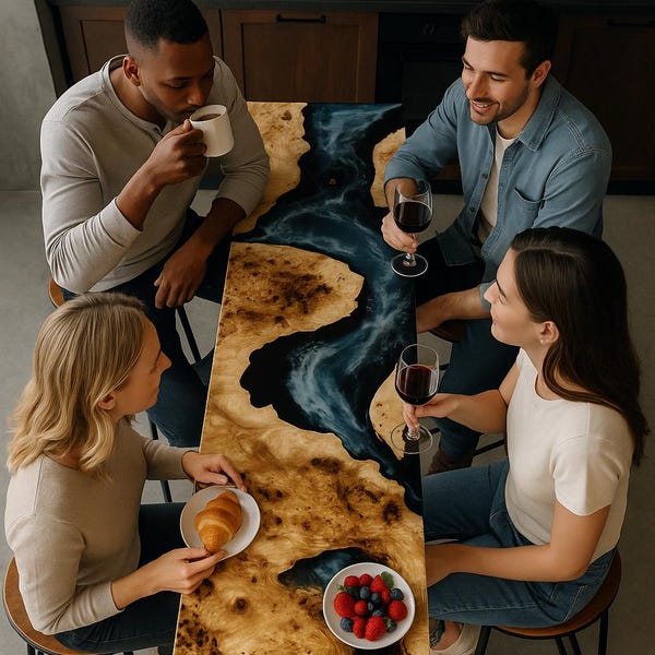 Narrow Counter Height Table – Epoxy Breakfast Bar for Small Kitchen, Custom Size