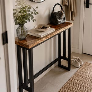 Narrow Console Table – Slim Walnut Sofa Table, Live or Straight Edge