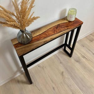 Narrow console table – Handmade walnut console table – Epoxy resin hallway table – Slim wood sofa console – Custom size available