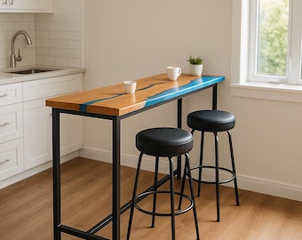 Solid Oak Bar Table – Epoxy Counter Height Table for Small Kitchen