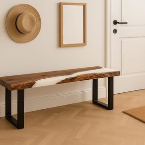 Live Edge Walnuss-Bank mit Epoxy River, handgefertigter Eingangssitz Bild 4