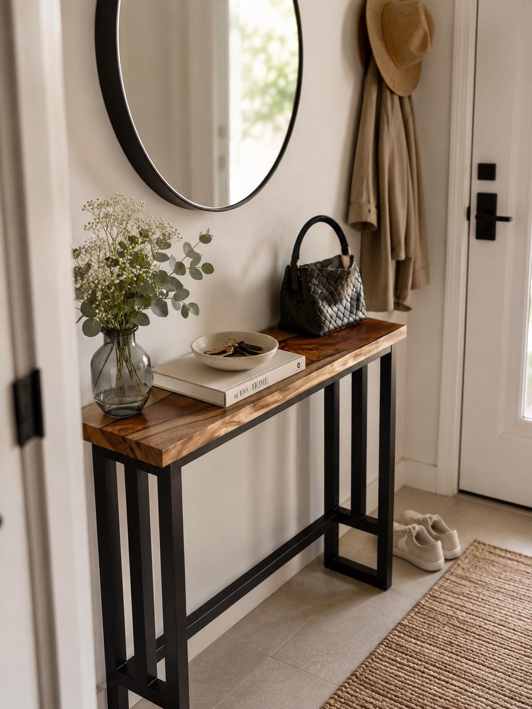 H&O _ Slim Table【walnut】 Narrow Console Table – Slim Walnut Sofa Table, Live or Straight