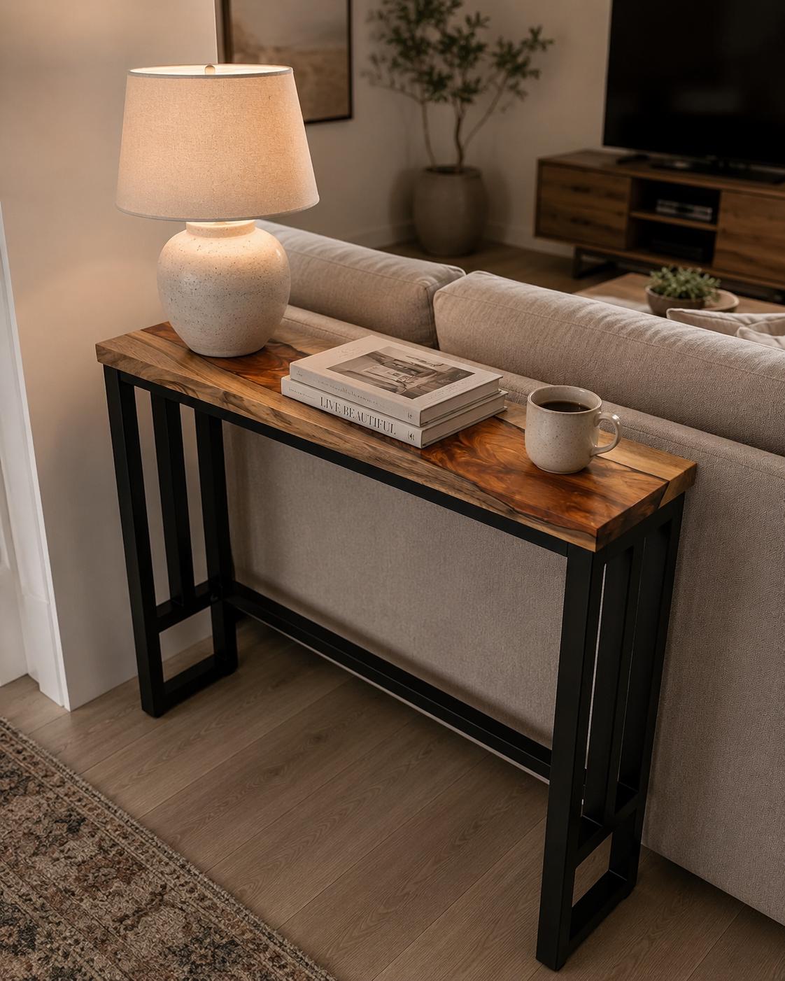 Narrow Console Table – Slim Walnut Sofa Table, Live or Straight