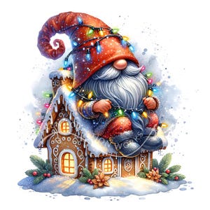 Christmas Gnome Clipart 10 JPG Gingerbread House, Festive Gnome Graphics, Christmas Holiday Printables, Digital Download, Paper Crafts
