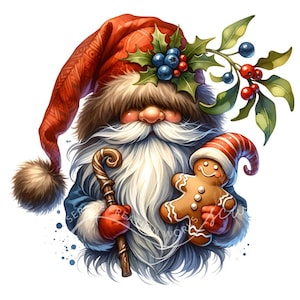 Christmas Gnome Clipart 10 JPG Gingerbread Man, Festive Gnome Graphics, Christmas Holiday Printables, Digital Download, Paper Crafts