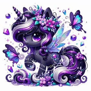 Watercolor Baby Unicorn Clipart: Floral Fantasy (JPG Digital Download)