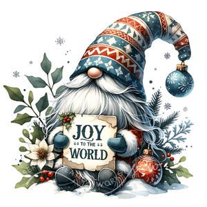 Gnomo navideño Clipart 10 JPG Letrero de alegría al mundo, Gráficos festivos de gnomos, Imprimibles navideños, Descarga digital, Manualidades de papel