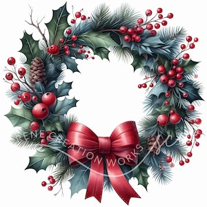 Watercolor Christmas Wreath Clipart 10 Watercolor JPGs Christmas Graphics,Christmas Clipart,Watercolor Wreath Clipart,Festive Wreath Clipart