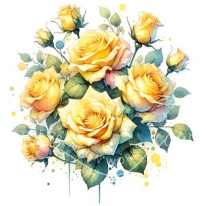 Rose gialle Clipart 10 Acquerello JPG Bouquet di rose Clipart, Clipart floreale giallo, Clipart acquerello stampabile, Artigianato di carta, Creazione di biglietti