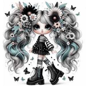 10 cliparts papillon fille JPG, éphémères fantaisistes, fournitures pour journal indésirable fantastique, créations en papier de jolies poupées originales, album d'art imprimable
