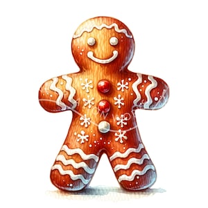 Happy Gingerbread Man Clipart 10 Watercolor JPG Gingerbread Clipart, Watercolor Clipart, Scrapbooking, Christmas Clipart, Christmas Cookies
