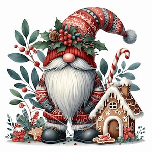 10 cliparts de nain de Noël JPG aquarelle, graphiques de nain d'hiver, sublimation de Noël, clipart nain de pain d'épice