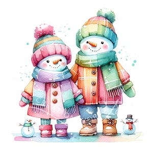 Aquarell Schneemann Paar Clipart 10 Aquarell JPGs Weihnachtsgrafiken, Weihnachtscliparts, Beste Freunde, Kind Schneemann, Winter Fest