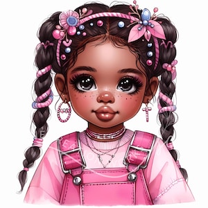 Pink Black Girl Clipart 10 Watercolor JPG Chibi Girl Clipart,Afro Girl Clipart,Denim Girl Clipart,Beautiful Girl Clipart,Black Girl Graphics