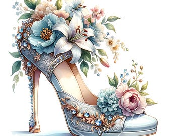 Watercolor Floral High Heel Clipart: Prom Shoes Art (Digital Download)