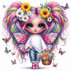 10 cliparts papillon fille JPG, éphémères fantaisistes, fournitures pour journal indésirable fantastique, créations en papier de jolies poupées originales, album d'art imprimable
