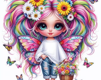 Girl Butterfly Clipart: Whimsical Junk Journal Ephemera (JPG Digital Download, Commercial Use)