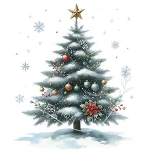 Clipart di albero di Natale ad acquerello 10 JPG ad acquerello Grafica natalizia, Clipart di Natale, Clip art di albero di pino, Albero di Natale invernale