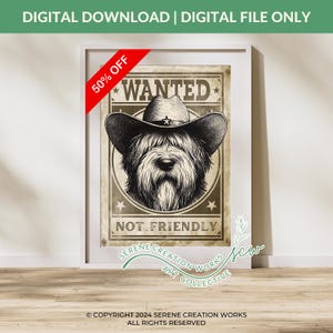 Wanted Not Friendly Cowboy Dog Black Art Print, Vintage Art, Retro Print, Blue Wall Art Dog, Western Dog Print, Trendy Decor, Dog Art Print