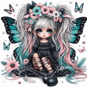 10 cliparts papillon fille JPG, éphémères fantaisistes, fournitures pour journal indésirable fantastique, créations en papier de jolies poupées originales, album d'art imprimable