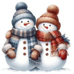 Aquarell Schneemann Paar Clipart 10 Aquarell JPGs Weihnachtsgrafiken, Weihnachtscliparts, Beste Freunde, Romantisch zu zweit, Winter Festlich