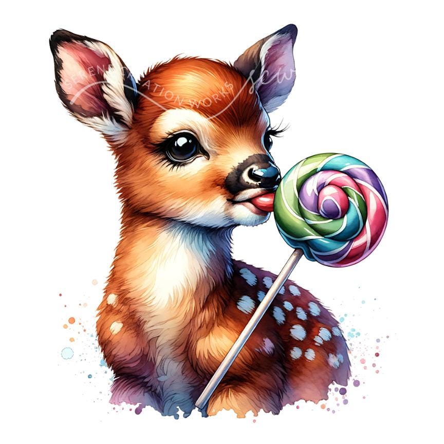 Lollipop Deer Clipart: Sweet Animal Illustrations (Digital Download)