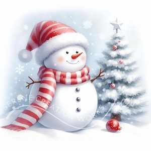Watercolor Snowman Clipart 10 Watercolor JPGs Christmas Graphics, Winter Holidays, Memory Book, Junk Journals, Scrapbooks, Digital Planners
