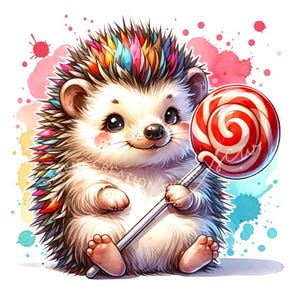 Sucette hérisson Clipart 10 JPG gâterie sucrée Illustrations d'animaux, art fantaisiste, téléchargement numérique instantané, créations en papier, clipart imprimable