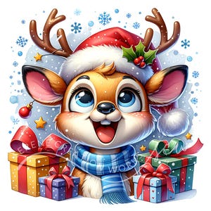 Watercolor Quirky Reindeer Clipart 10 Watercolor JPG Funny Reindeer, Christmas Reindeer, Junk Journal, Funny Christmas Sublimation Design