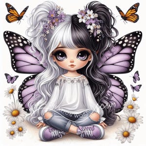 10 cliparts papillon fille JPG, éphémères fantaisistes, fournitures pour journal indésirable fantastique, créations en papier de jolies poupées originales, album d'art imprimable