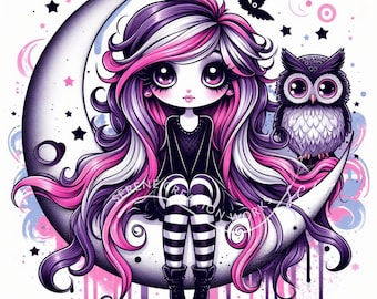 Celestial Owl Clipart: Mystical Fantasy Art Prints (300 DPI JPGs, Digital Download)