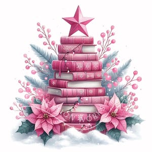 Christmas Book Tree Clipart 10 Watercolor JPGs Christmas Gift For Teachers,School,Junk Journal,Scrapbooking, Book Lovers, Bookworm Christmas