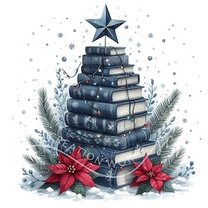 Christmas Book Tree Clipart 10 Watercolor JPGs Christmas Gift For Teachers,School,Junk Journal,Scrapbooking, Book Lovers, Bookworm Christmas