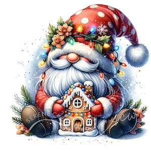 Christmas Gnome Clipart 10 JPG Gingerbread House, Festive Gnome Graphics, Christmas Holiday Printables, Digital Download, Paper Crafts