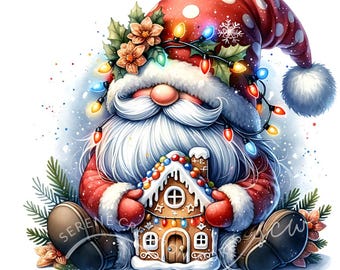 Gnomo navideño Clipart 10 JPG Casa de jengibre, Gráficos festivos de gnomos, Imprimibles navideños, Descarga digital, Manualidades de papel